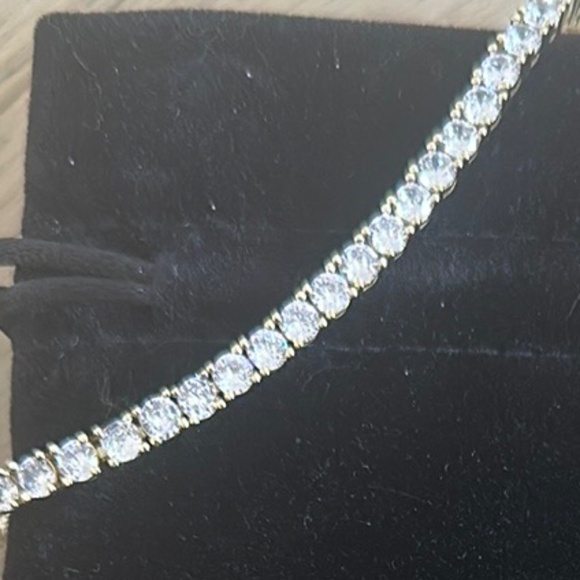 Kenneth Jay Lane Gold and Crystal Tennis Bracelet with Gold Slider - Picture 7 of 9